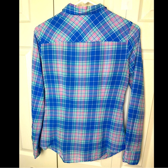 J. CREW The Perfect Shirt Blouse Blue Pink Plaid Button Down Top Blue Pink White - Picture 5 of 6
